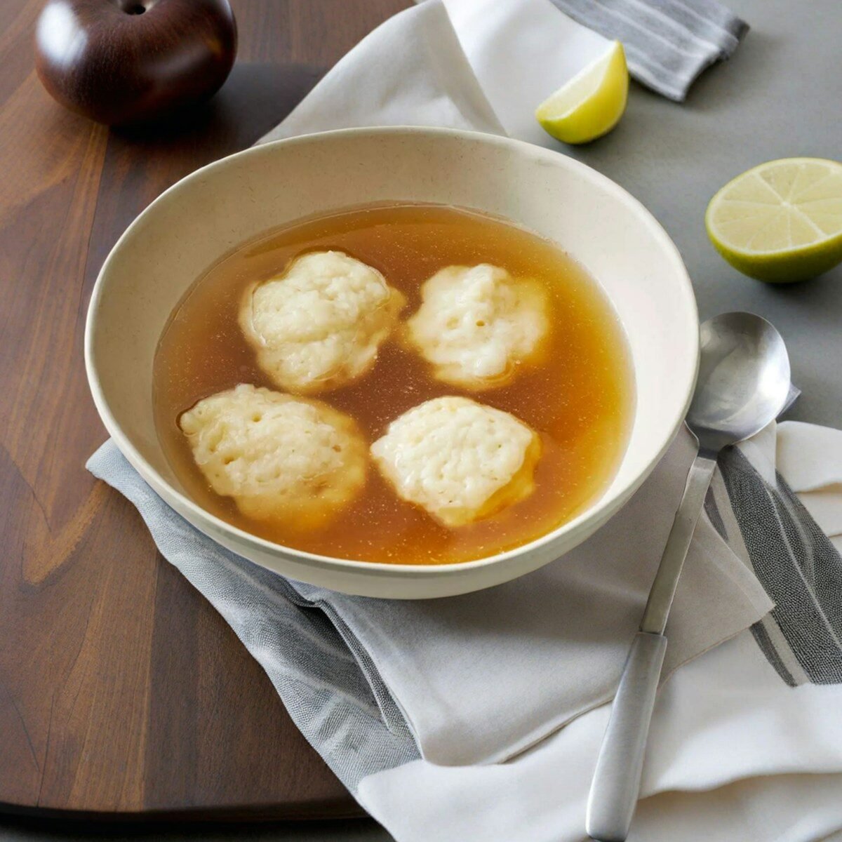 A bowl of chicken and dumpling soup
