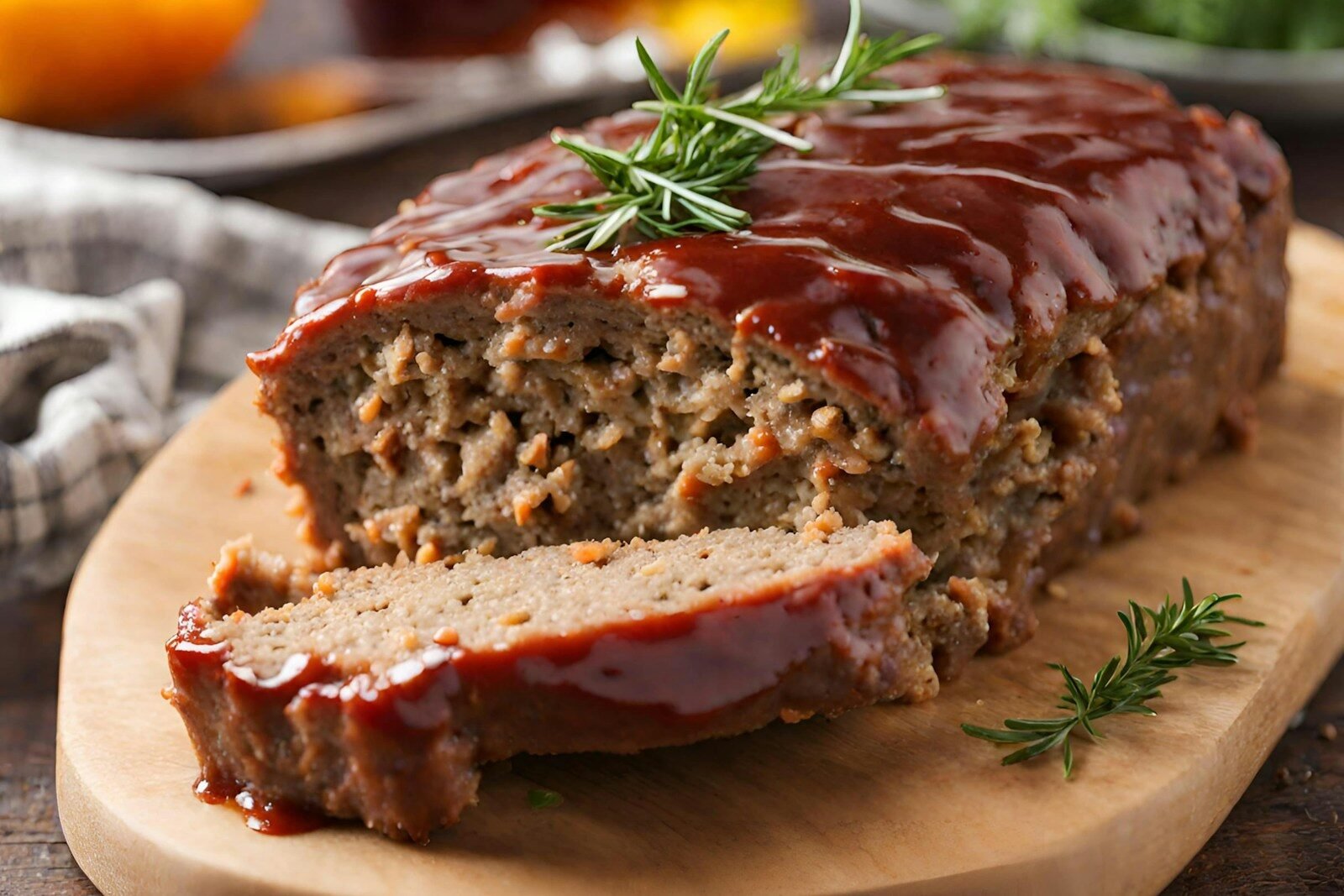 A homemade meatloaf on a cutting board